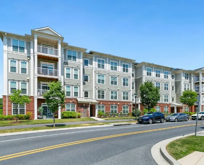 Modern apartment building along the street.