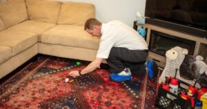 Professional Carpet Stain Cleaning In Progress